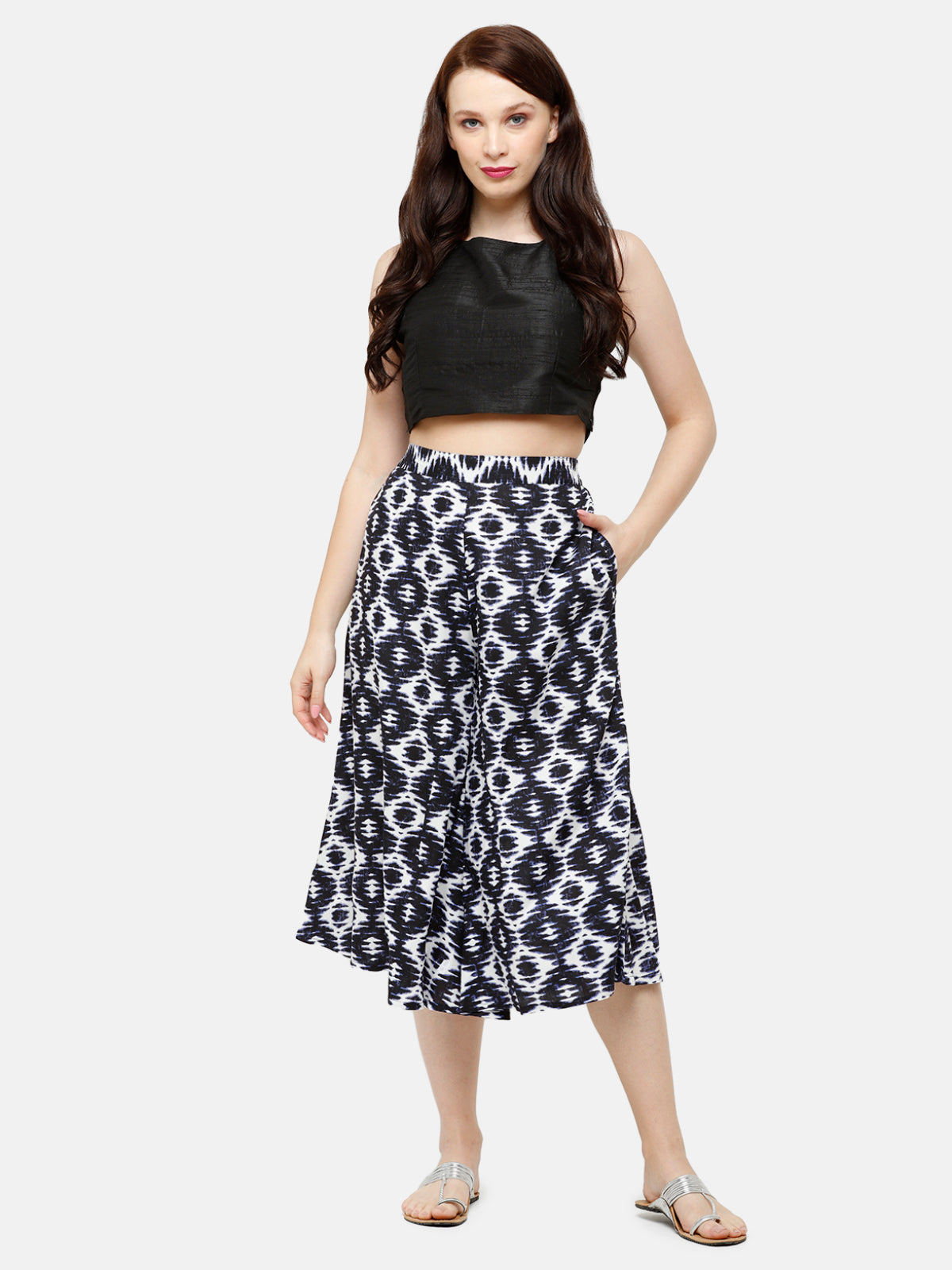 De Moza Women's Culottes Woven Bottom All Over Print Rayon Indigo Blue - De Moza (4885588574271)