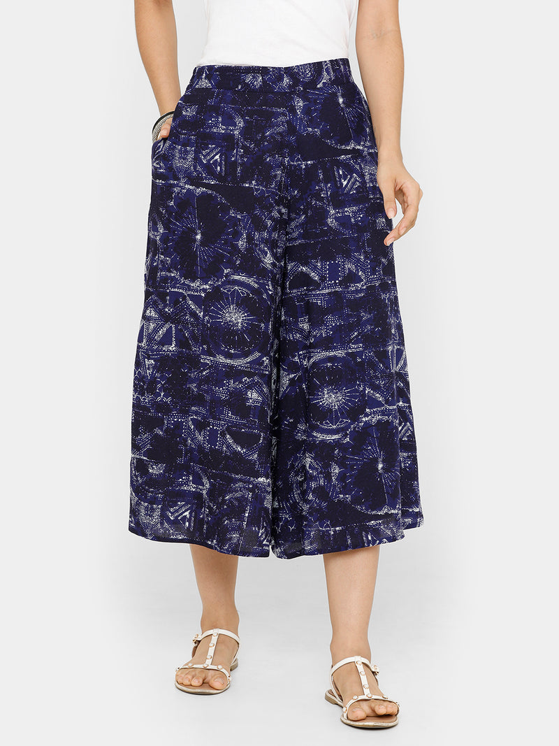De Moza women's Printed Culottes Woven Bottom Rayon Royal Blue - De Moza (4704709214271)
