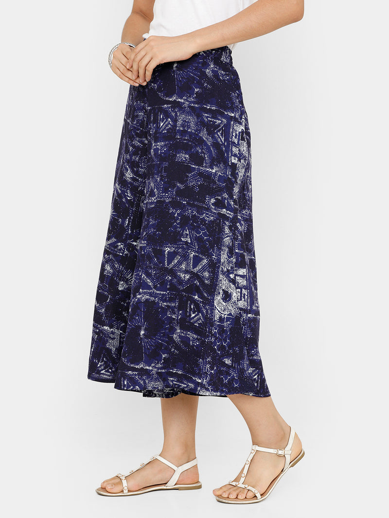De Moza women's Printed Culottes Woven Bottom Rayon Royal Blue - De Moza (4704709214271)