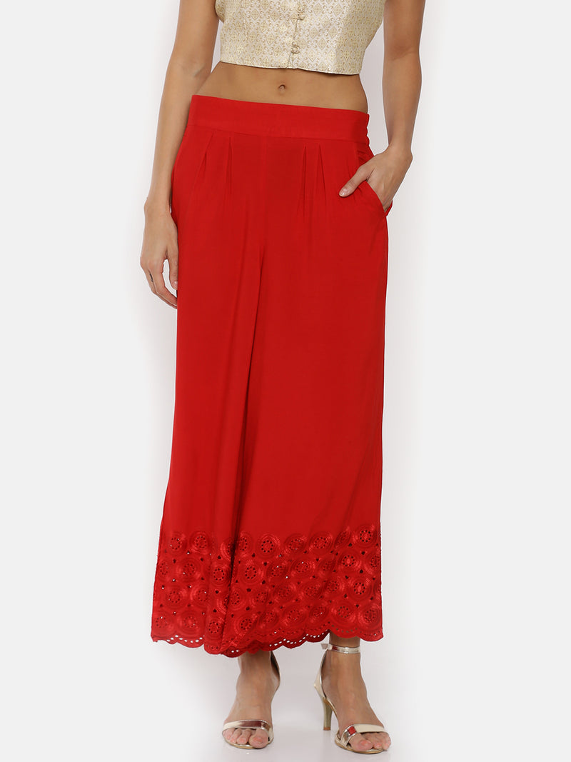 De Moza Ladies Red Embroidery Culottes - De Moza (1735380697151)