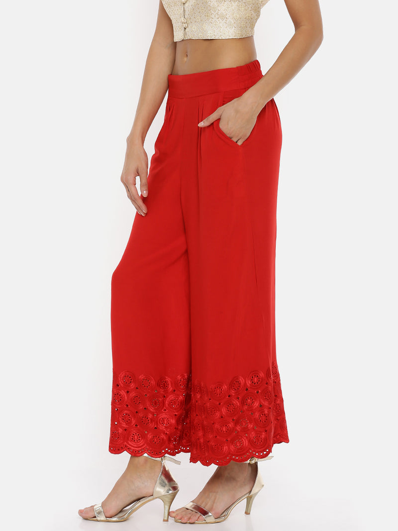 De Moza Ladies Red Embroidery Culottes - De Moza (1735380697151)