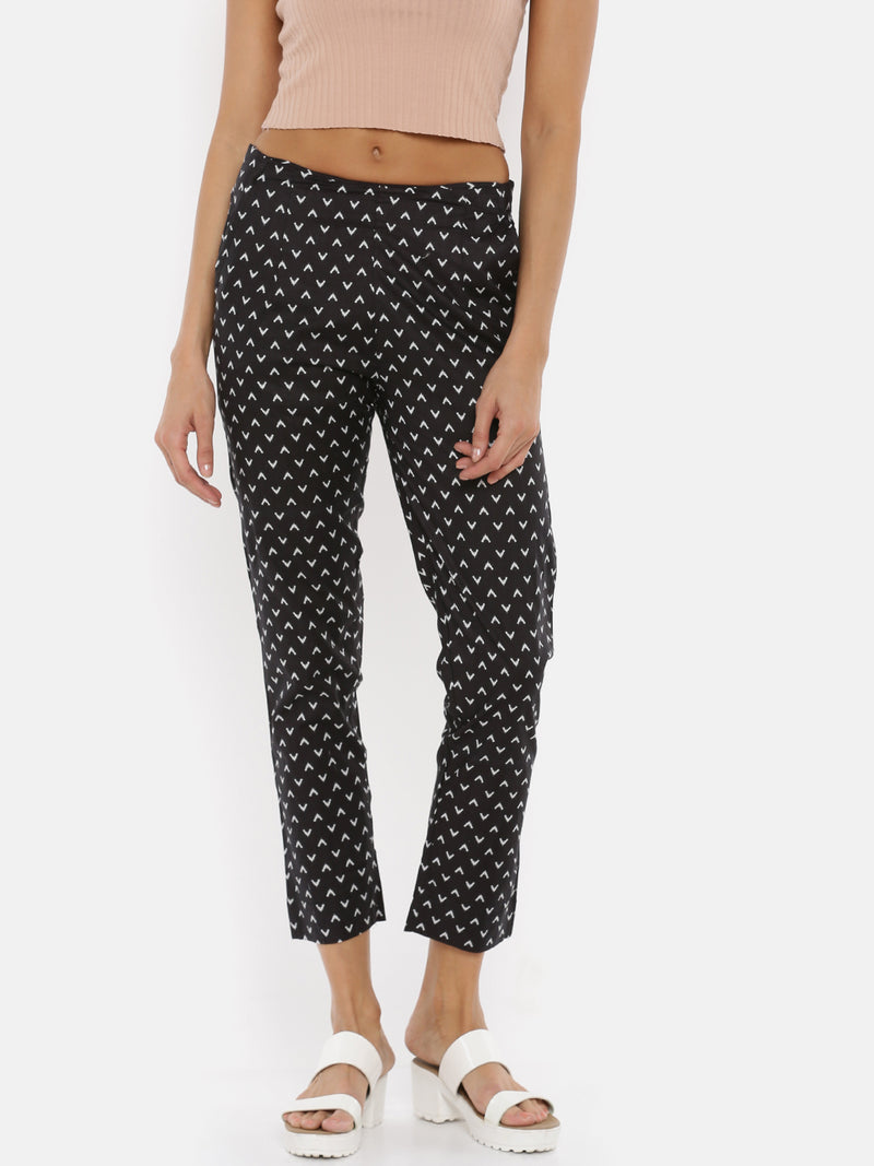 De Moza Ladies Printed Black Cigarette Pant - De Moza (1735403175999)