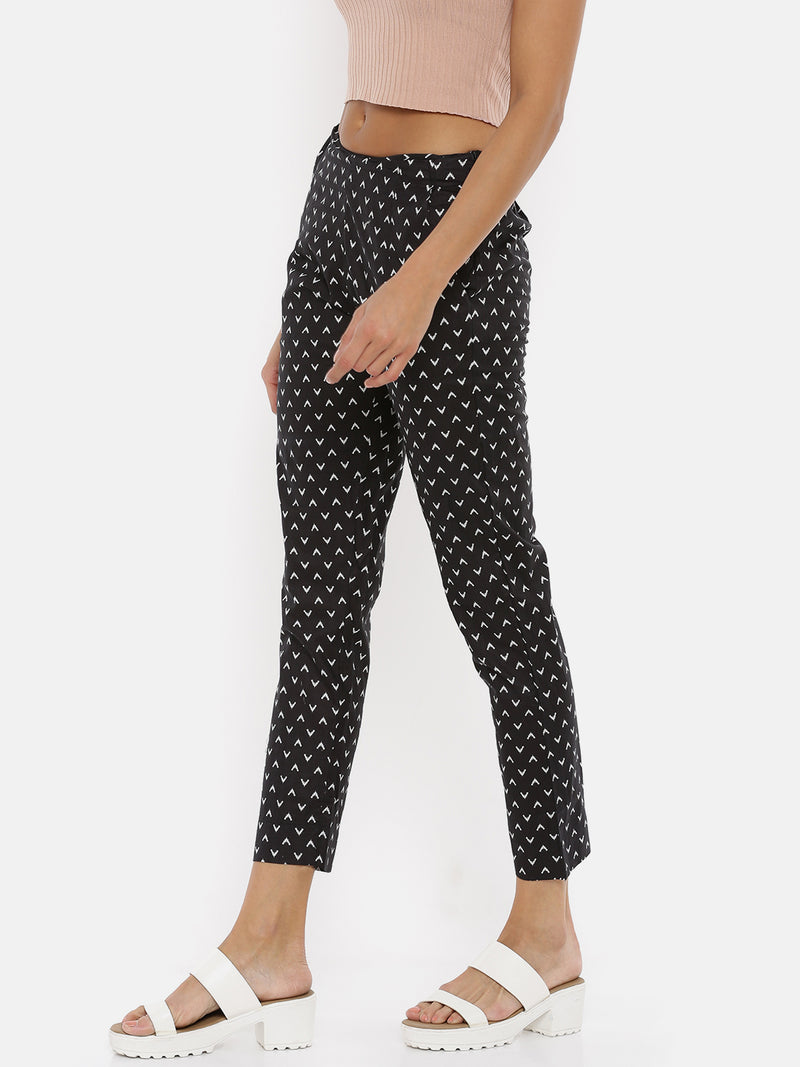 De Moza Ladies Printed Black Cigarette Pant - De Moza (1735403175999)