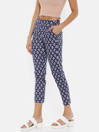 De Moza Ladies Printed Indigo Blue Cigarette Pant - De Moza (1735412711487)