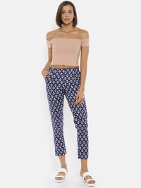 De Moza Ladies Printed Indigo Blue Cigarette Pant - De Moza (1735412711487)