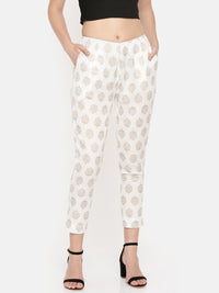 De Moza- Ladies Printed Offwhite Cigarette Trousers - De Moza (1532742991935)