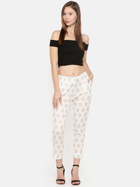 De Moza- Ladies Printed Offwhite Cigarette Trousers - De Moza (1532742991935)