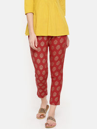 De Moza Ladies Red Printed Cigarette Trousers - De Moza (1529544671295)