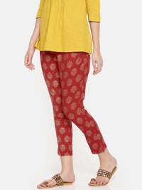 De Moza Ladies Red Printed Cigarette Trousers - De Moza (1529544671295)