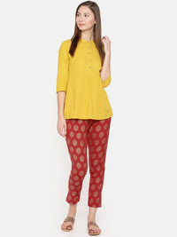 De Moza Ladies Red Printed Cigarette Trousers - De Moza (1529544671295)