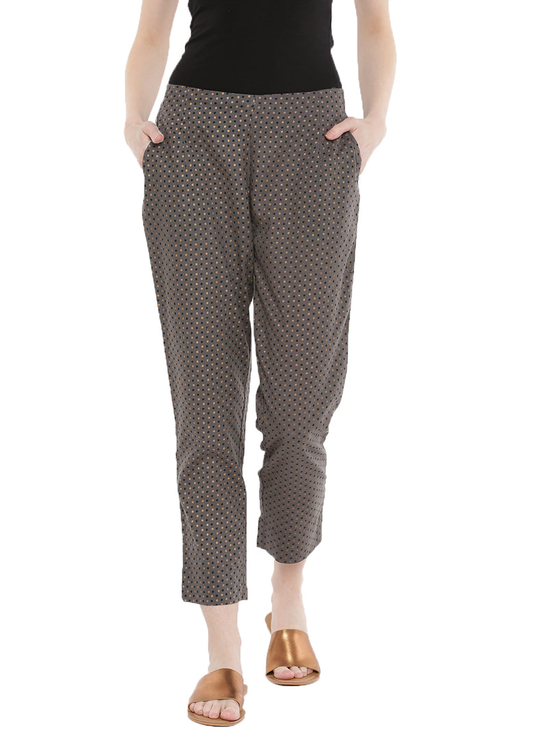 De Moza Ladies Printed Cigarette Pant Dark Grey - De Moza (1666022506559)