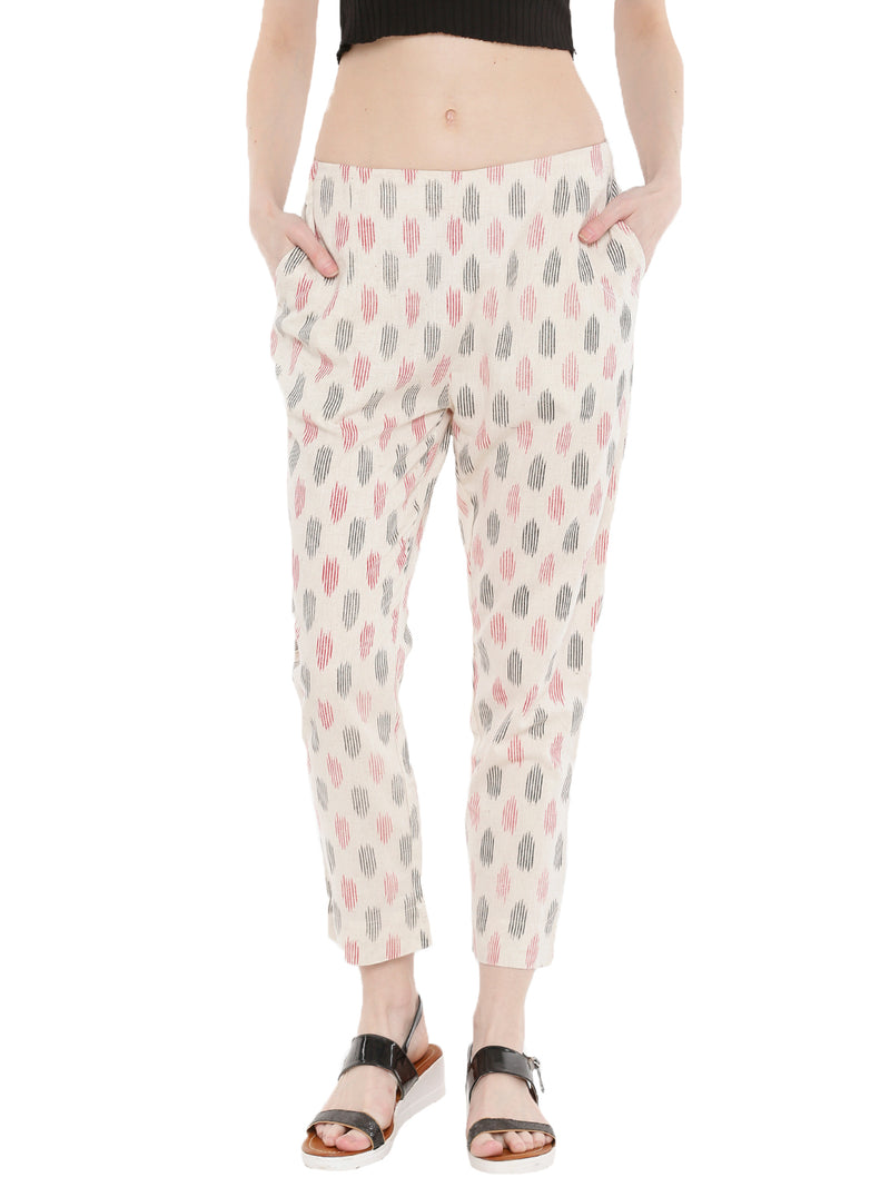 De Moza Ladies Woven Printed Cigarette Pant Offwhite - De Moza (1668047339583)