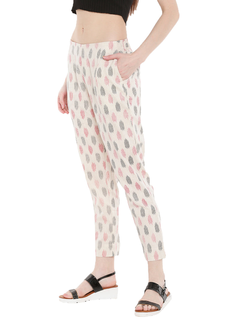 De Moza Ladies Woven Printed Cigarette Pant Offwhite - De Moza (1668047339583)
