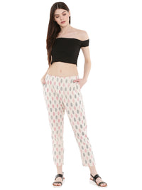 De Moza Ladies Woven Printed Cigarette Pant Offwhite - De Moza (1668047339583)
