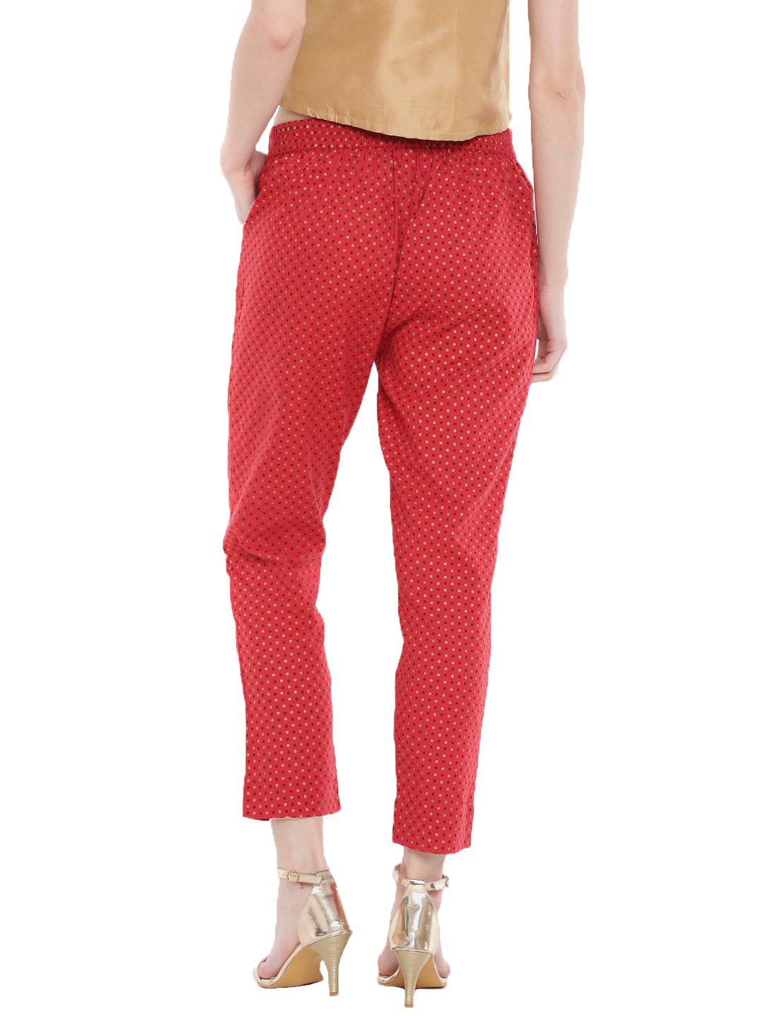 De Moza Ladies Woven Printed Cigarette Pant Red - De Moza (1668059267135)