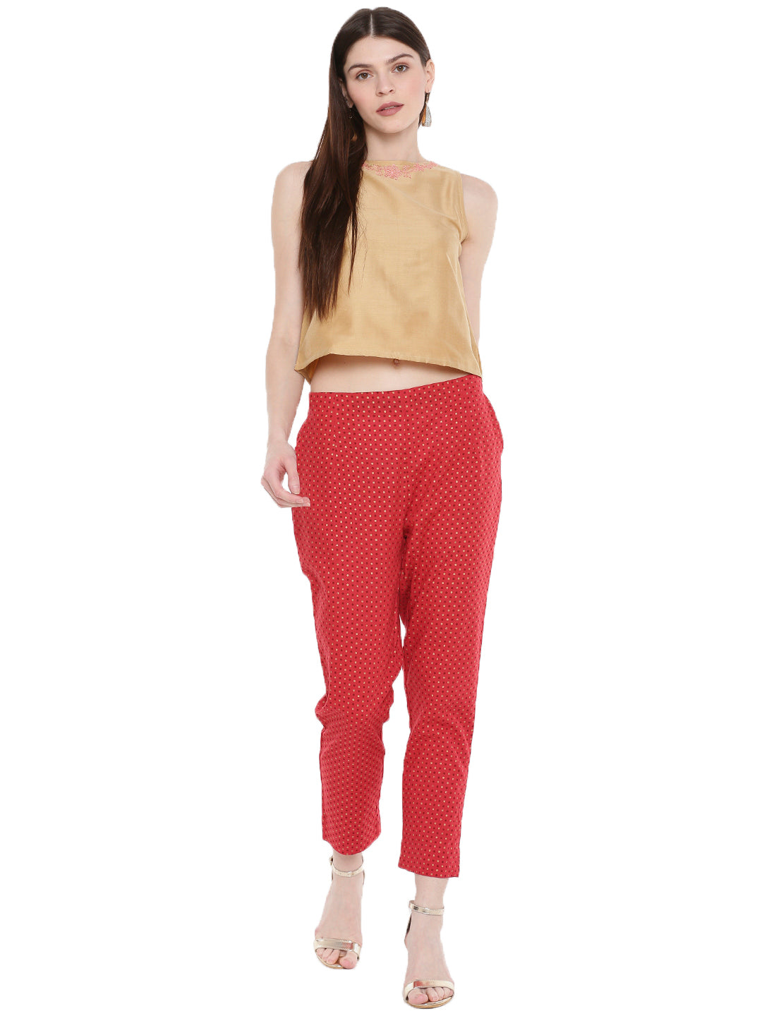 De Moza Ladies Woven Printed Cigarette Pant Red - De Moza (1668059267135)
