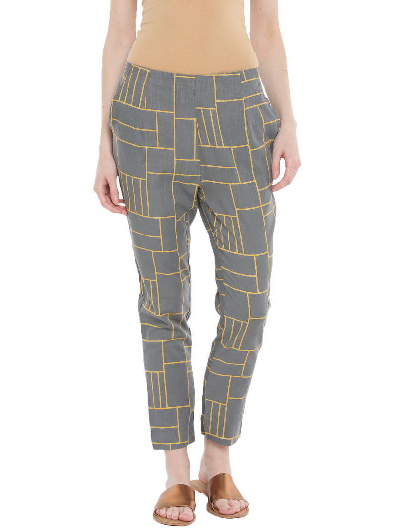 De Moza Ladies Printed Cigarette Pant Light Grey - De Moza (1668073553983)
