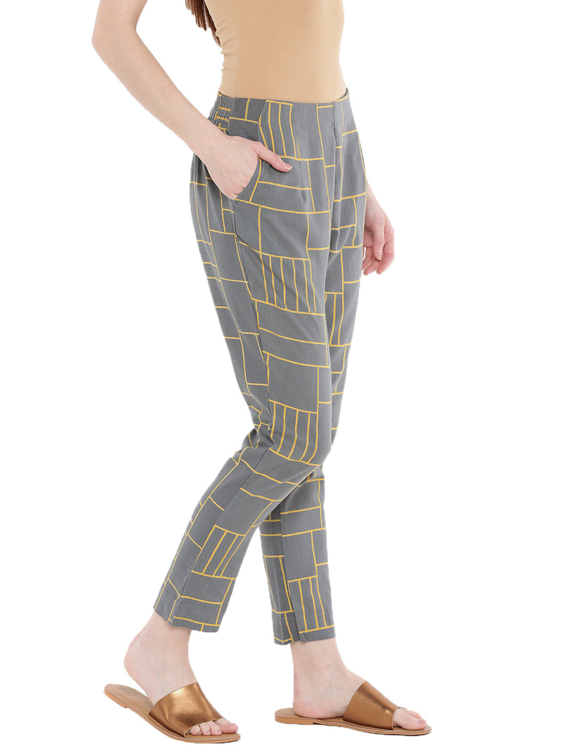 De Moza Ladies Printed Cigarette Pant Light Grey - De Moza (1668073553983)