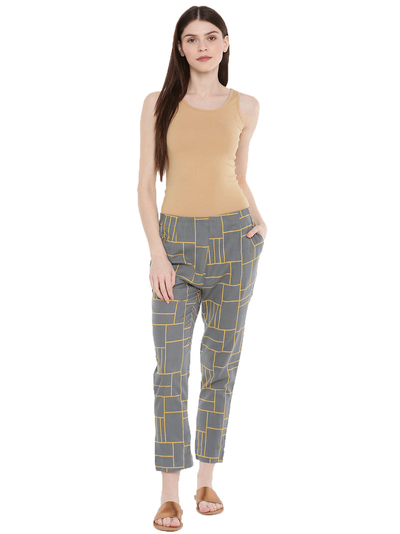De Moza Ladies Printed Cigarette Pant Light Grey - De Moza (1668073553983)