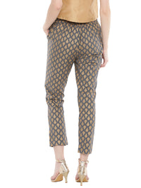De Moza-Ladies Printed Cigarette Trousers Grey - De Moza (1668546592831)