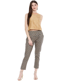 De Moza-Ladies Printed Cigarette Trousers Grey - De Moza (1668546592831)