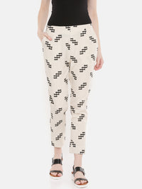 De Moza Women's Cigarette Pant All Over Print Cotton Flex Beige - De Moza (4465230217279)