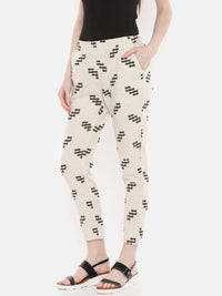 De Moza Women's Cigarette Pant All Over Print Cotton Flex Beige - De Moza (4465230217279)