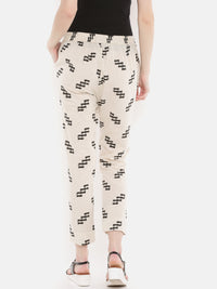 De Moza Women's Cigarette Pant All Over Print Cotton Flex Beige - De Moza (4465230217279)