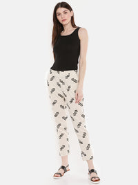 De Moza Women's Cigarette Pant All Over Print Cotton Flex Beige - De Moza (4465230217279)