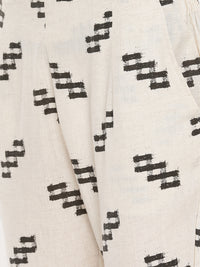 De Moza Women's Cigarette Pant All Over Print Cotton Flex Beige - De Moza (4465230217279)