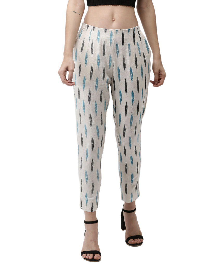 De Moza- Ladies Printed Cigarette Pant Light Blue - De Moza (1974506881087)