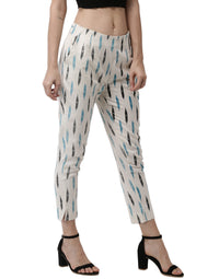 De Moza- Ladies Printed Cigarette Pant Light Blue - De Moza (1974506881087)