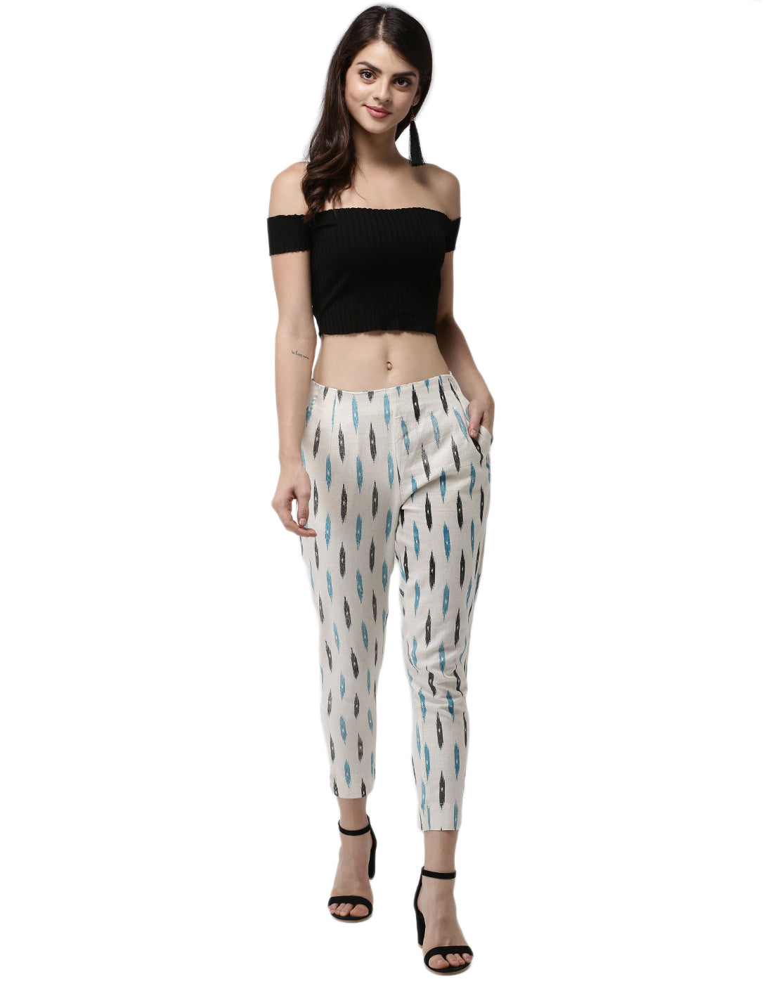 De Moza- Ladies Printed Cigarette Pant Light Blue - De Moza (1974506881087)