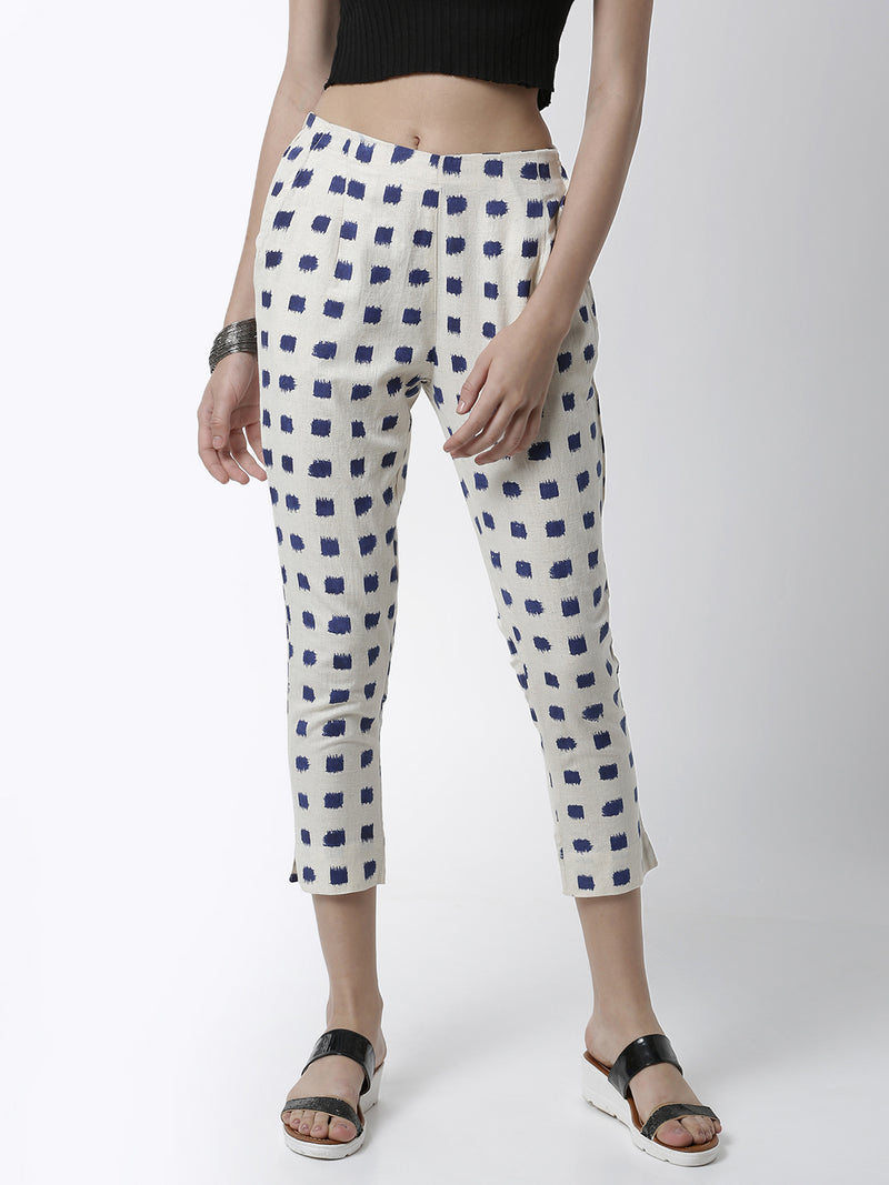 De Moza Women's Cigarette Pant Woven Bottom All Over Print Cotton Flex Natural - De Moza (4461737377855)