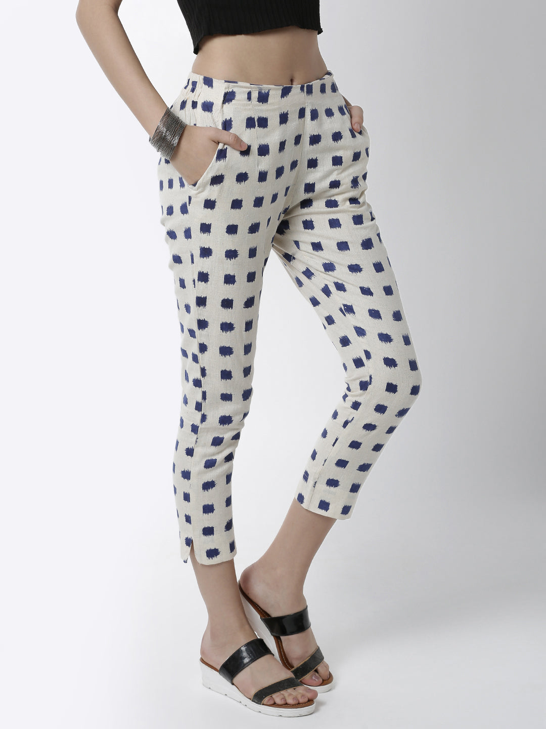 De Moza Women's Cigarette Pant Woven Bottom All Over Print Cotton Flex Natural - De Moza (4461737377855)