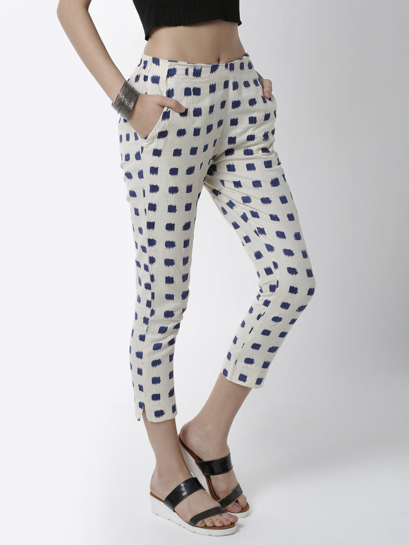De Moza Women's Cigarette Pant Woven Bottom All Over Print Cotton Flex Natural - De Moza (4461737377855)