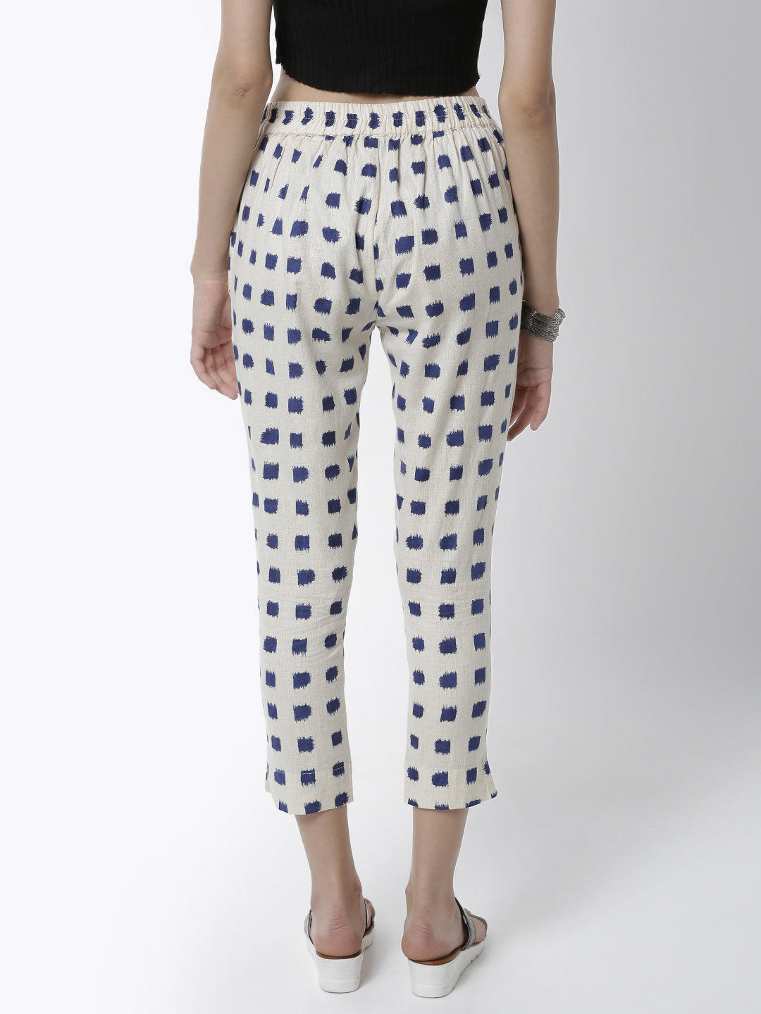De Moza Women's Cigarette Pant Woven Bottom All Over Print Cotton Flex Natural - De Moza (4461737377855)