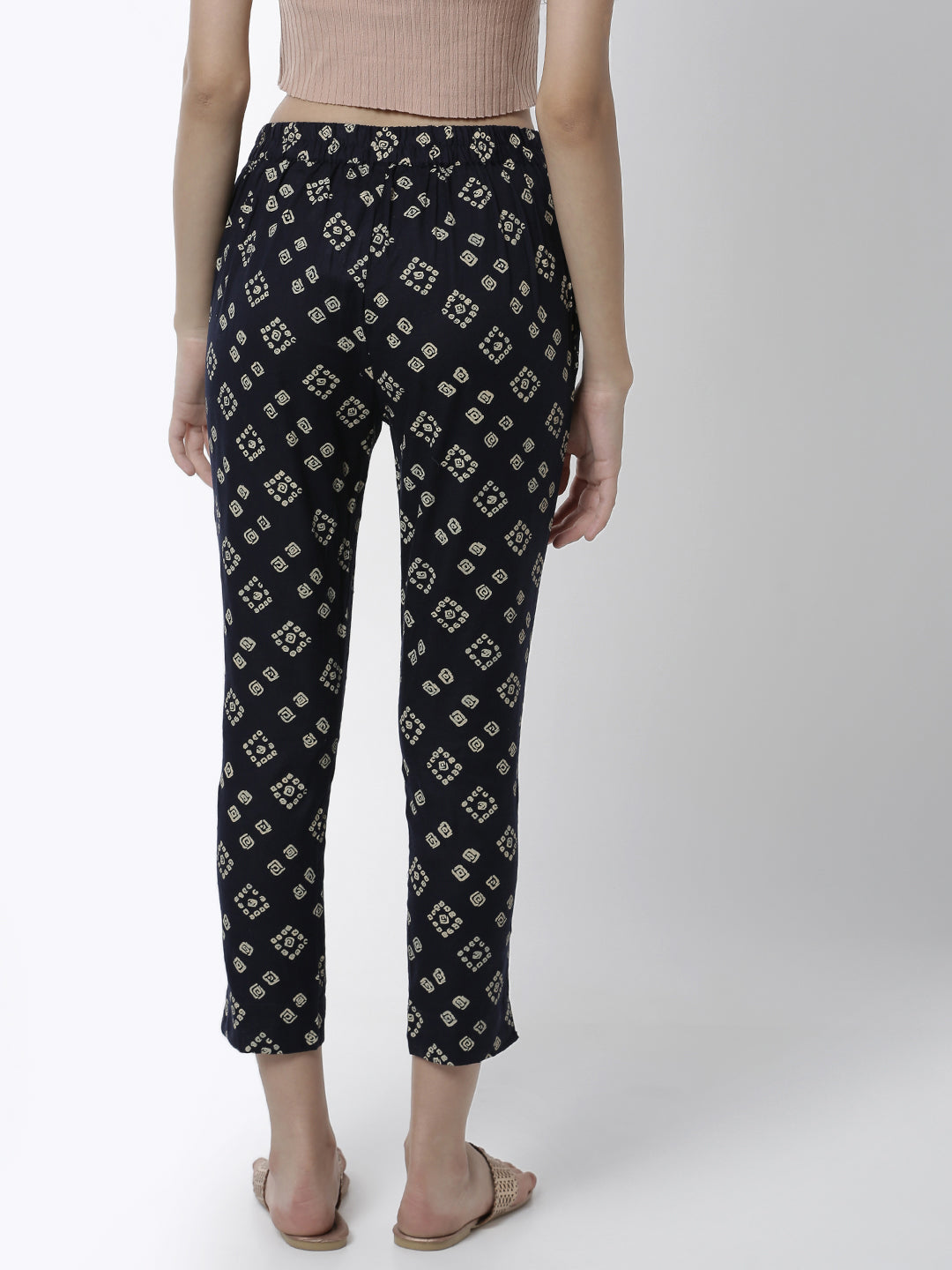 De Moza Women's Cigarette Pant Woven Bottom All Over Print Cotton Navy Blue - De Moza (4461737443391)