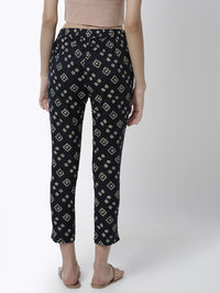 De Moza Women's Cigarette Pant Woven Bottom All Over Print Cotton Navy Blue - De Moza (4461737443391)