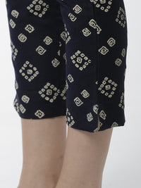 De Moza Women's Cigarette Pant Woven Bottom All Over Print Cotton Navy Blue - De Moza (4461737443391)