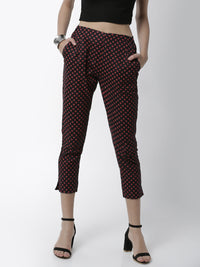 De Moza Women's Cigarette Pant Woven Bottom All Over Print Cotton Red - De Moza (4461737476159)