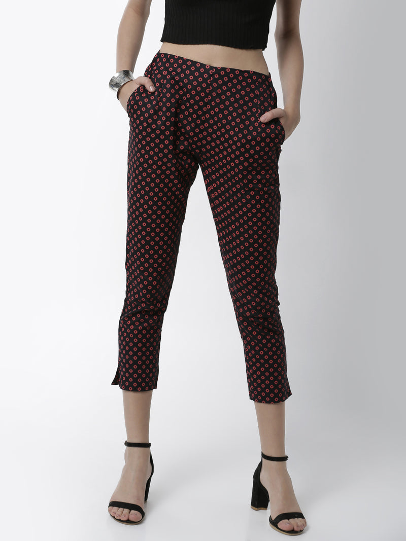 De Moza Women's Cigarette Pant Woven Bottom All Over Print Cotton Red - De Moza (4461737476159)