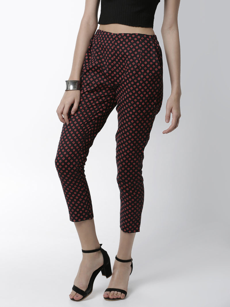 De Moza Women's Cigarette Pant Woven Bottom All Over Print Cotton Red - De Moza (4461737476159)