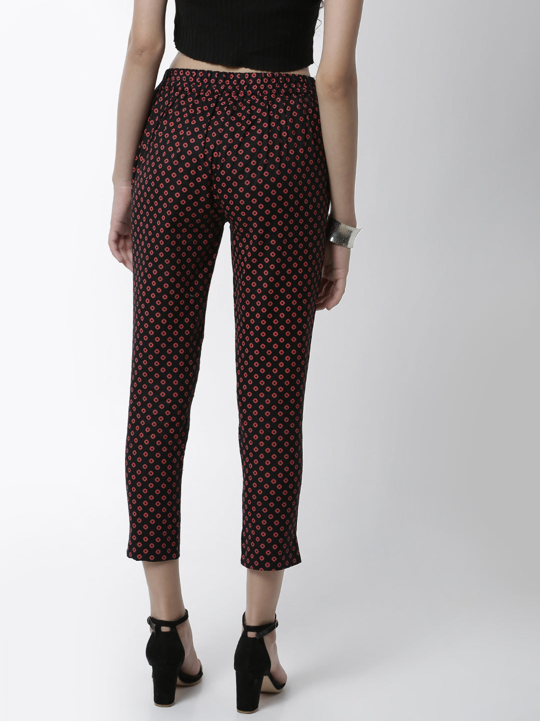 De Moza Women's Cigarette Pant Woven Bottom All Over Print Cotton Red - De Moza (4461737476159)