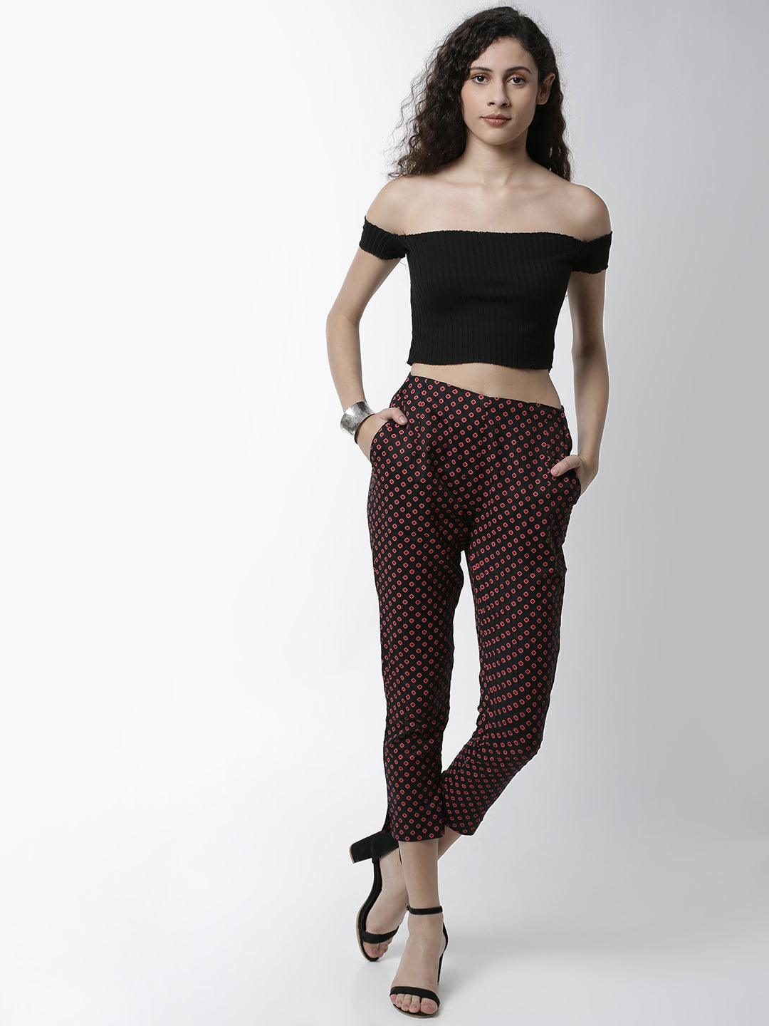 De Moza Women's Cigarette Pant Woven Bottom All Over Print Cotton Red - De Moza (4461737476159)
