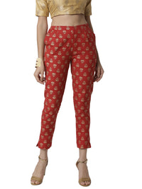 De Moza Ladies printed  Cigarette Pant Red - De Moza (4381834674239)