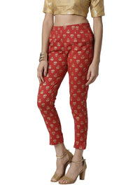 De Moza Ladies printed  Cigarette Pant Red - De Moza (4381834674239)