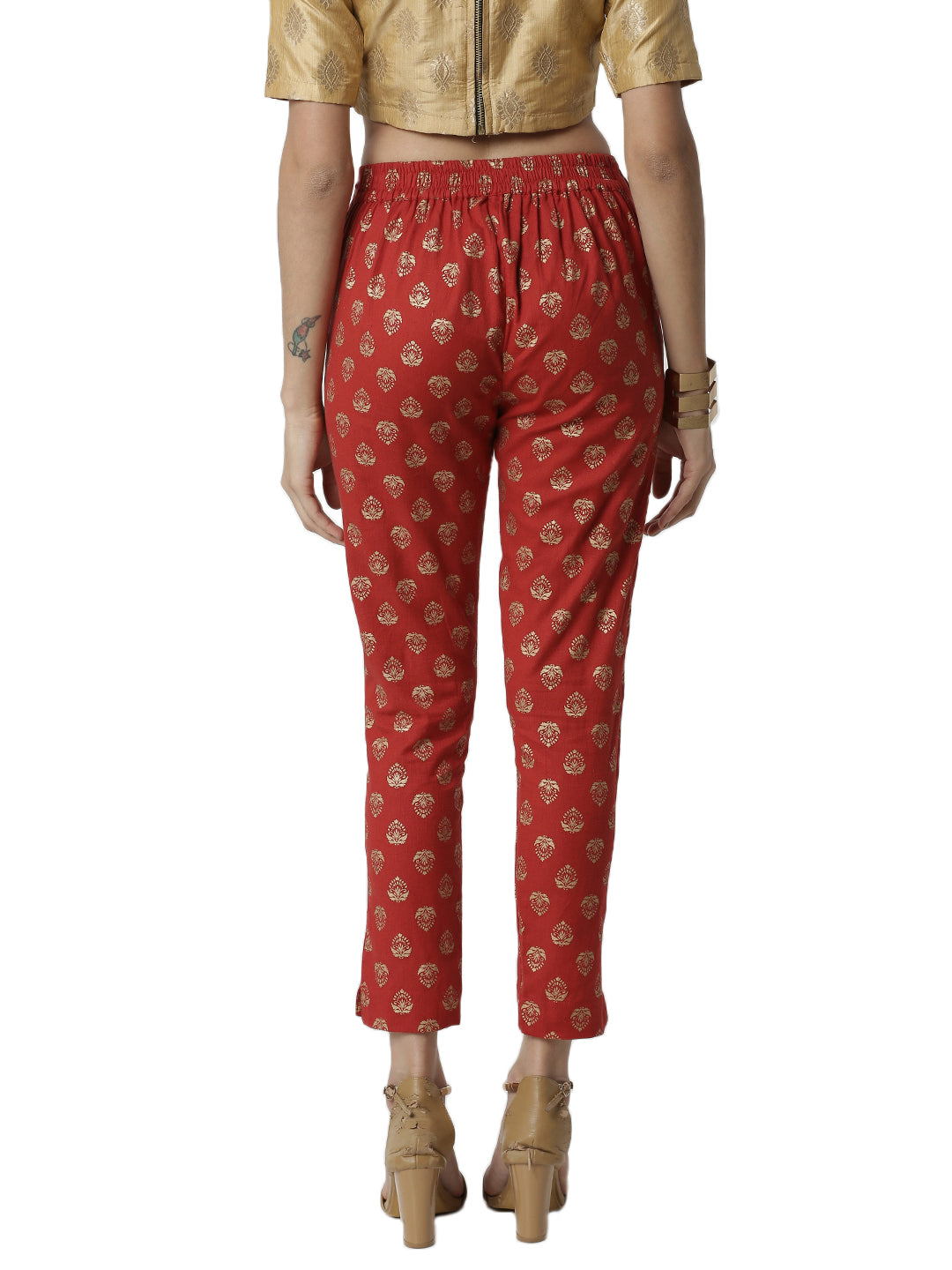 De Moza Ladies printed  Cigarette Pant Red - De Moza (4381834674239)