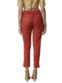 De Moza Ladies printed  Cigarette Pant Red - De Moza (4381834674239)