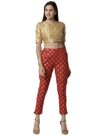 De Moza Ladies printed  Cigarette Pant Red - De Moza (4381834674239)